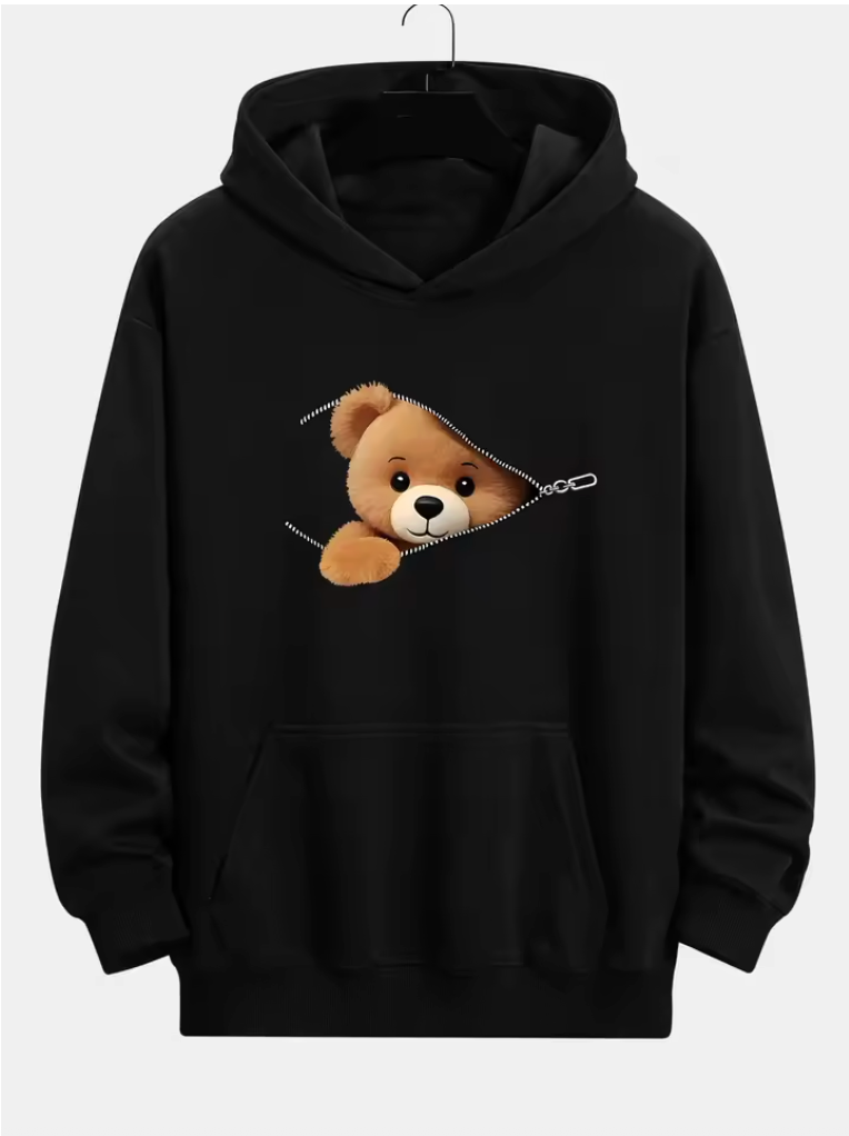 Sweat à capuche imprimé ours en peluche