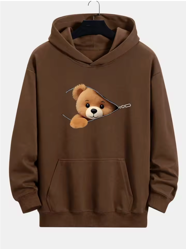 Sweat à capuche imprimé ours en peluche