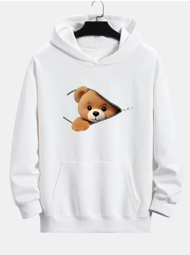 Sweat à capuche imprimé ours en peluche