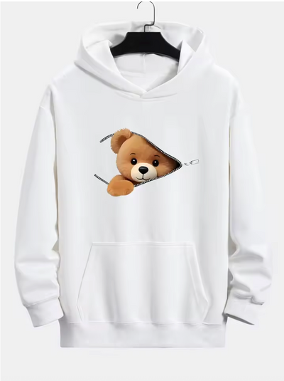 Sweat à capuche imprimé ours en peluche