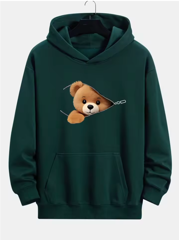 Sweat à capuche imprimé ours en peluche